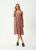 Capricorn - Hemp Seersucker Midi Dress | Burgundy Beige Stripe-Image 1