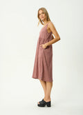Capricorn - Hemp Seersucker Midi Dress | Burgundy Beige Stripe-Image 3
