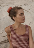 Capricorn - Hemp Seersucker Midi Dress | Burgundy Beige Stripe-Image 6