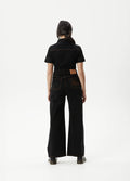 Estrella - Recycled Organic Denim Flared Leg Jumpsuit | Black-Image 3