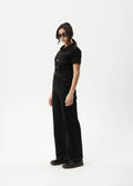 Estrella - Recycled Organic Denim Flared Leg Jumpsuit | Black-Image 4
