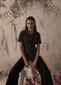 Estrella - Recycled Organic Denim Flared Leg Jumpsuit | Black-Image 5