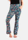 Festival Flared Printed Leggings | Green Orange Floral-Image 1