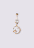 Gem Gold Moon Star Dangle Navel Barbell 14G | Clear-Image 1