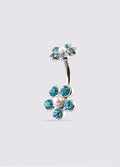 Gem Pearl Flower Navel Barbell 14G | Blue-Image 1