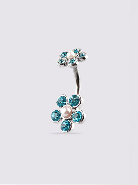 Gem Pearl Flower Navel Barbell 14G