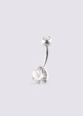 Gem Prong Set Navel Barbell 14G | Clear-Image 1