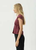 Ledger - Recycled Wrap Top | Burgundy Stripe-Image 2