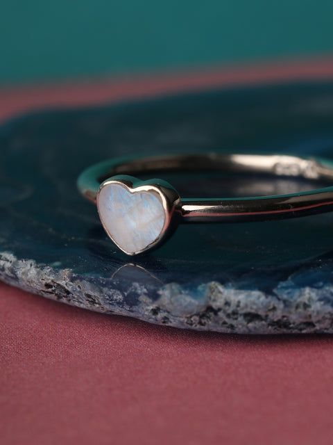 Moonstone Heart Sterling Silver Ring