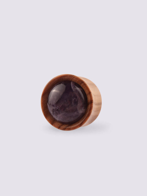Olive Wood Amethyst Plug 16mm