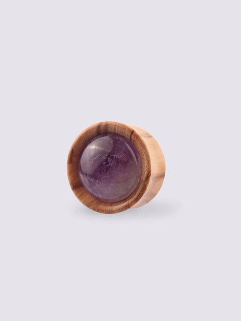 Olive Wood Amethyst Plug 22mm