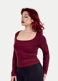 Organic Hemp Bamboo Ribbed Scoop L/S Tee | Maroon-Image 2