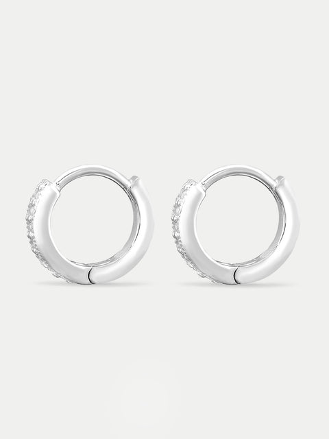 Sterling Silver CZ Crystal Huggie Hoop Earrings