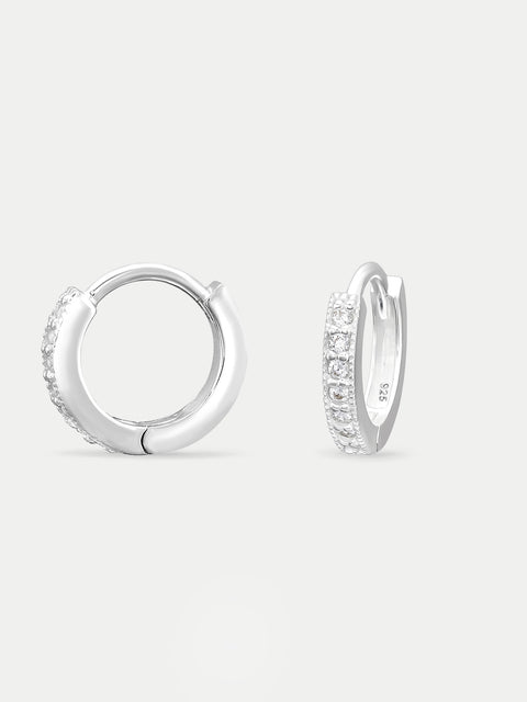 Sterling Silver CZ Crystal Huggie Hoop Earrings