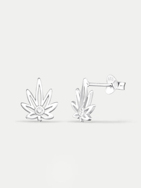 Sterling Silver Cannabis Leaf Gem Stud Earrings