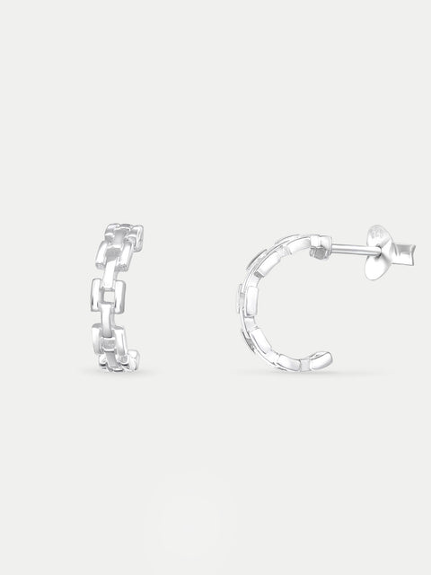 Sterling Silver Chain Hoop Drop Stud Earrings