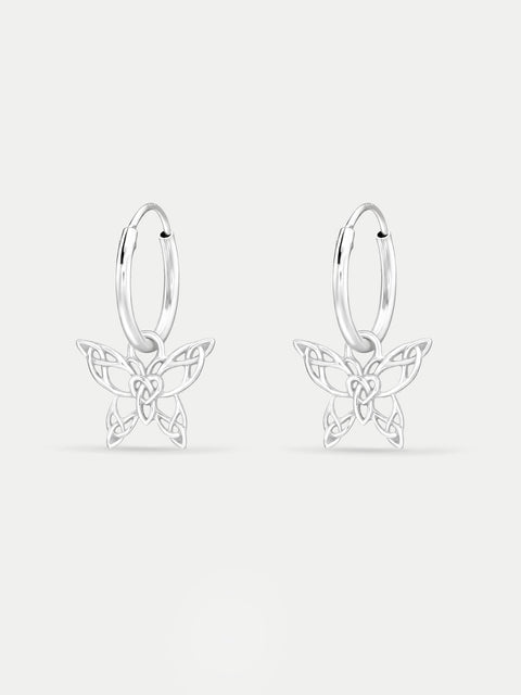 Sterling Silver Ear Hoops with Hanging Butterfly