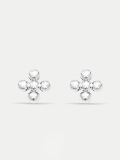 Sterling Silver Flower Dot Stud Earrings