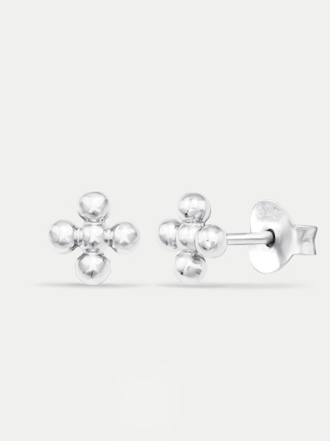 Sterling Silver Flower Dot Stud Earrings