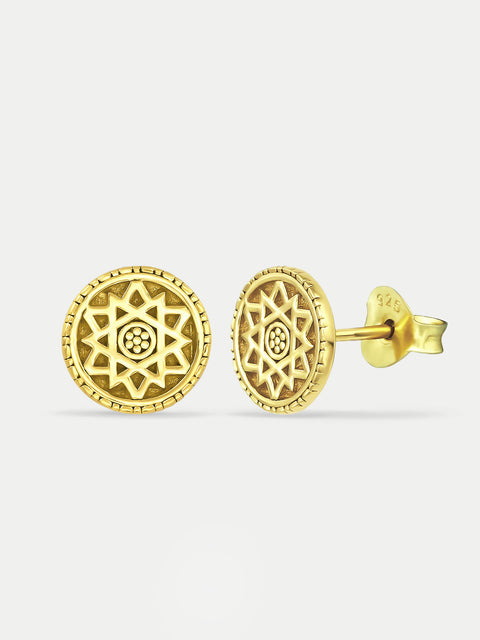 Sterling Silver Gold Plated Gold Disc Stud Earrings