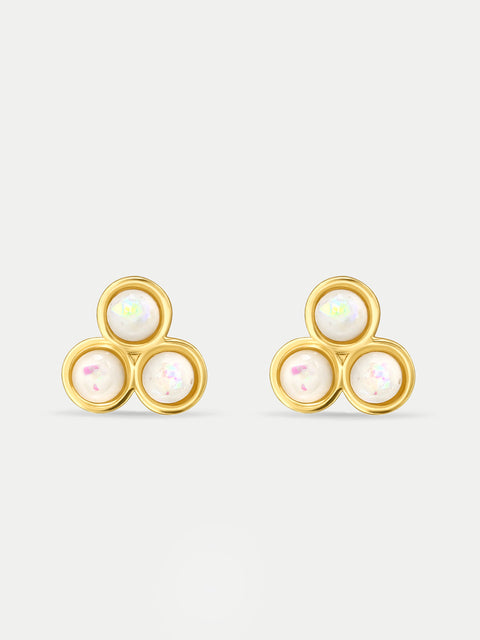 Sterling Silver Gold Plated Opal 3 Gem Stud Earrings