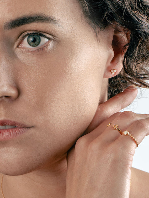 Sterling Silver Gold Plated Opal 3 Gem Stud Earrings