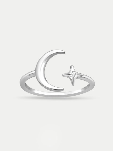 Sterling Silver Moon and Star Ring