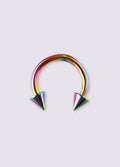 Titanium Plated Spike Horseshoe 16G | Rainbow-Image 1